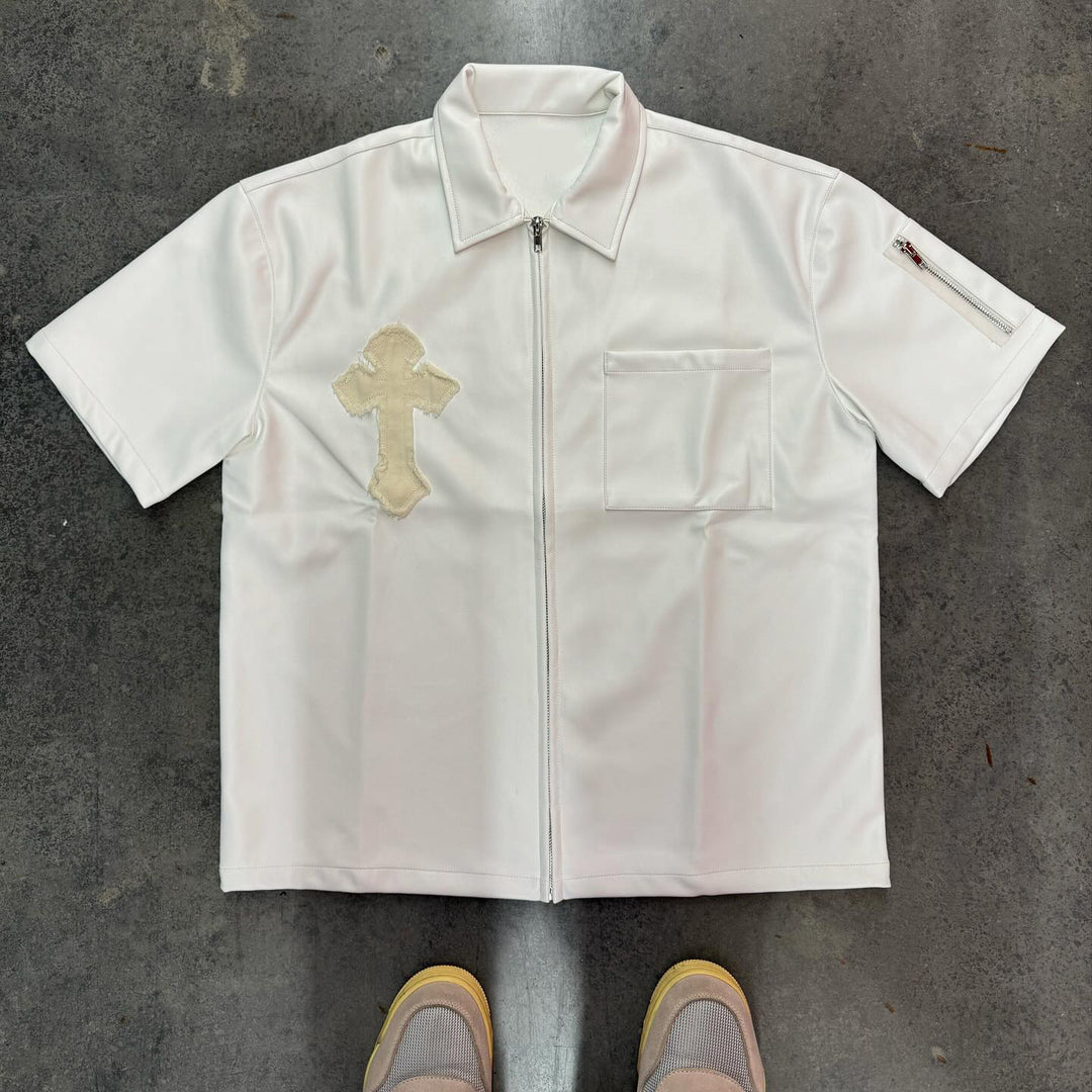 Fashionable personalized pu leather zipper shirt