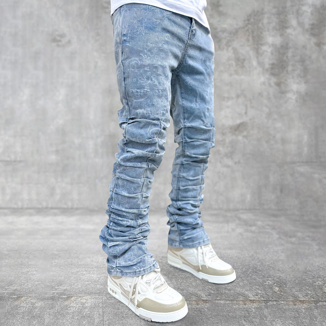 Designer stacked street jeans