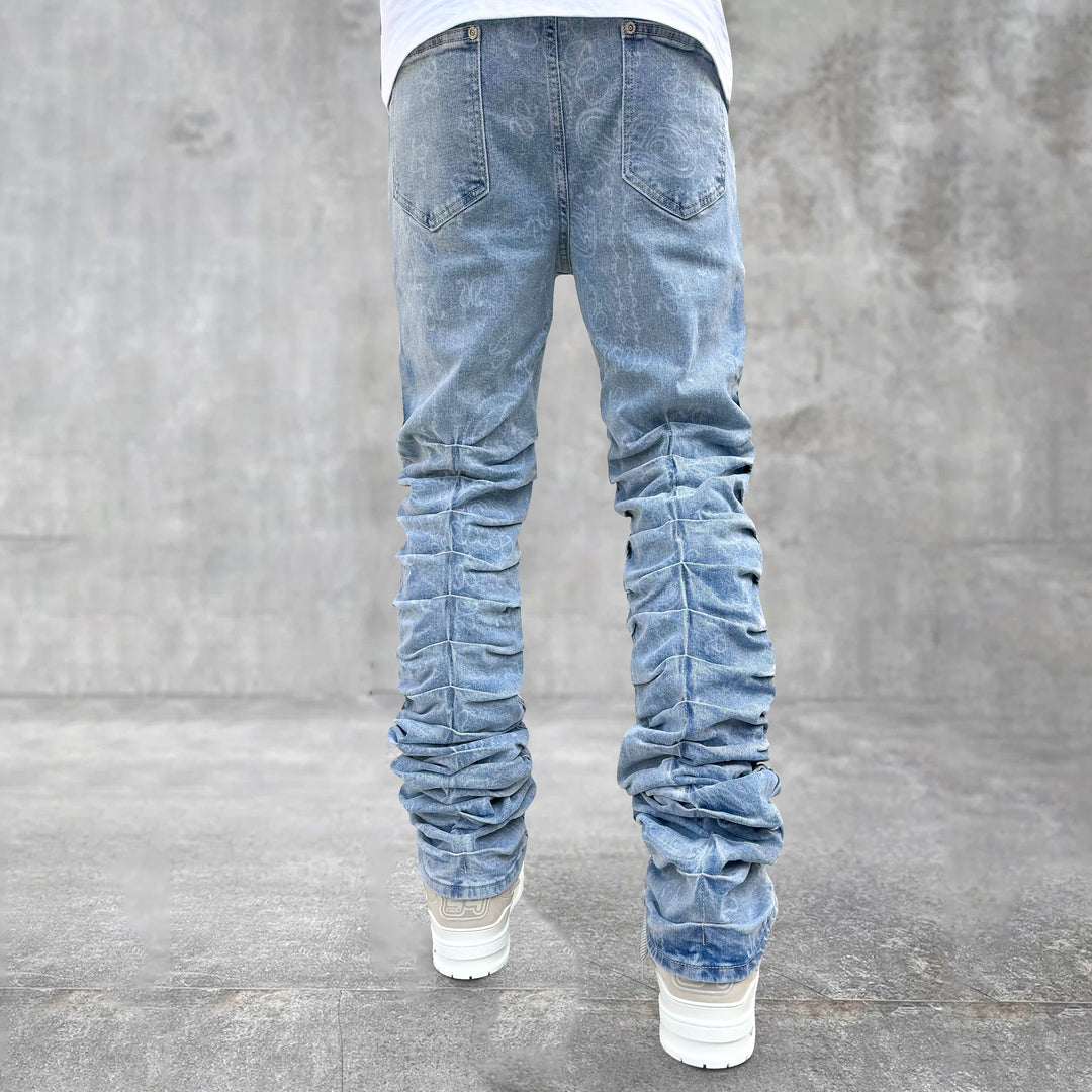 Designer stacked street jeans