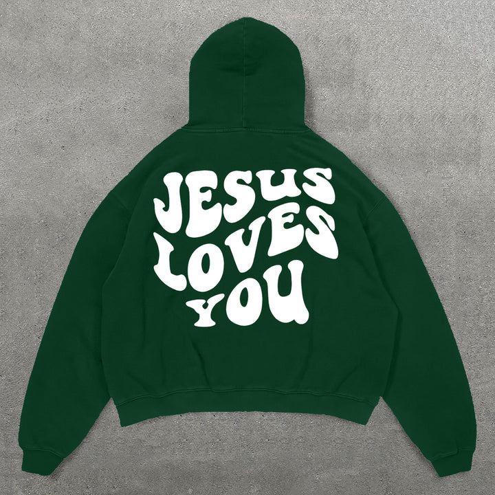 Jesus Loves You Print Long Sleeve Hoodies