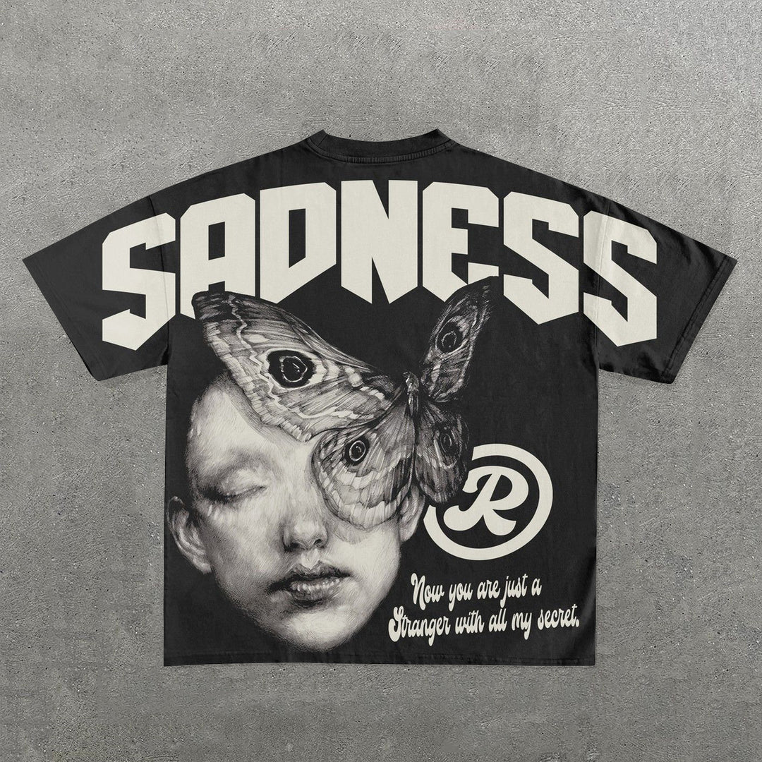 Sadness Butterfly Print Short Sleeve T-Shirt