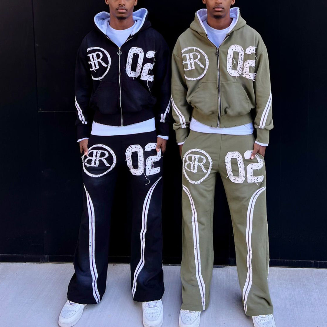 Heart Zipper Hoodie Pants Two-Piece Set