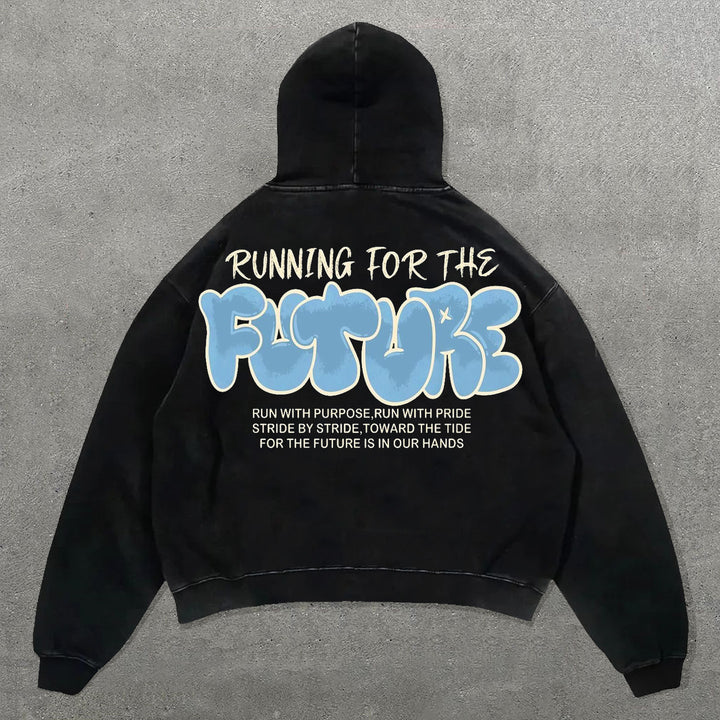 Running For The Future Print Long Sleeve Hoodies