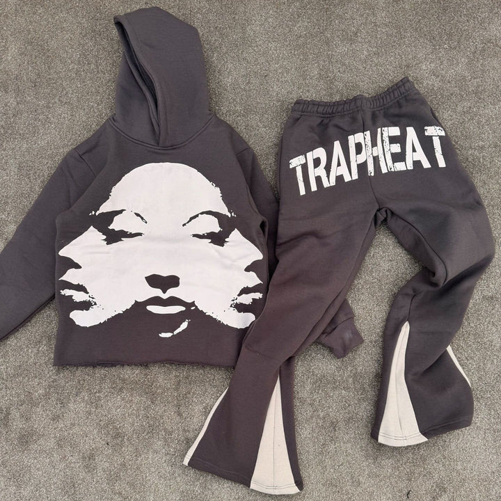 Trap Heart Print Two Piece Hoodie Set