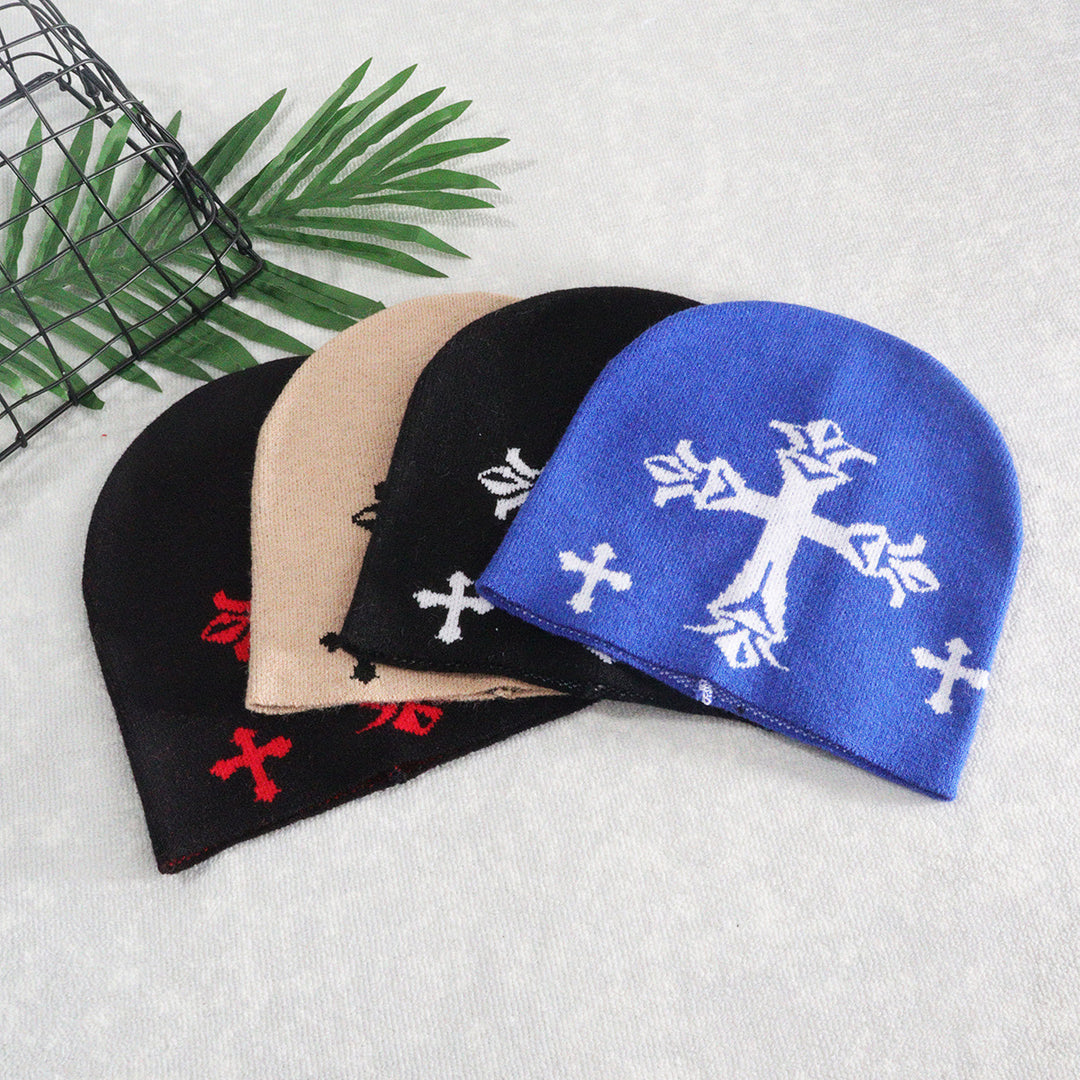 Knitted hat cross warm men's and women's embroidered woolen hat