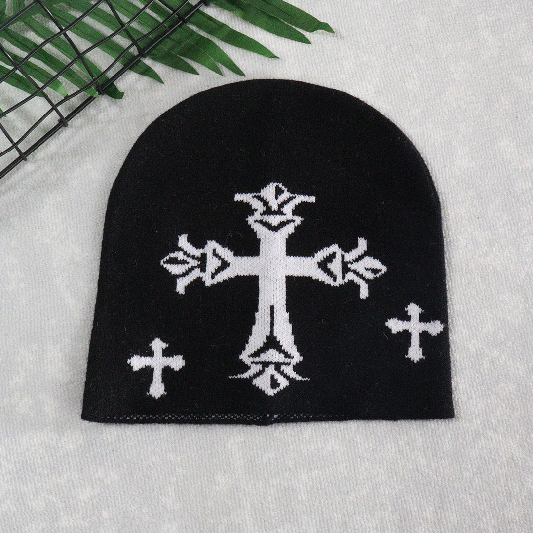 Knitted hat cross warm men's and women's embroidered woolen hat