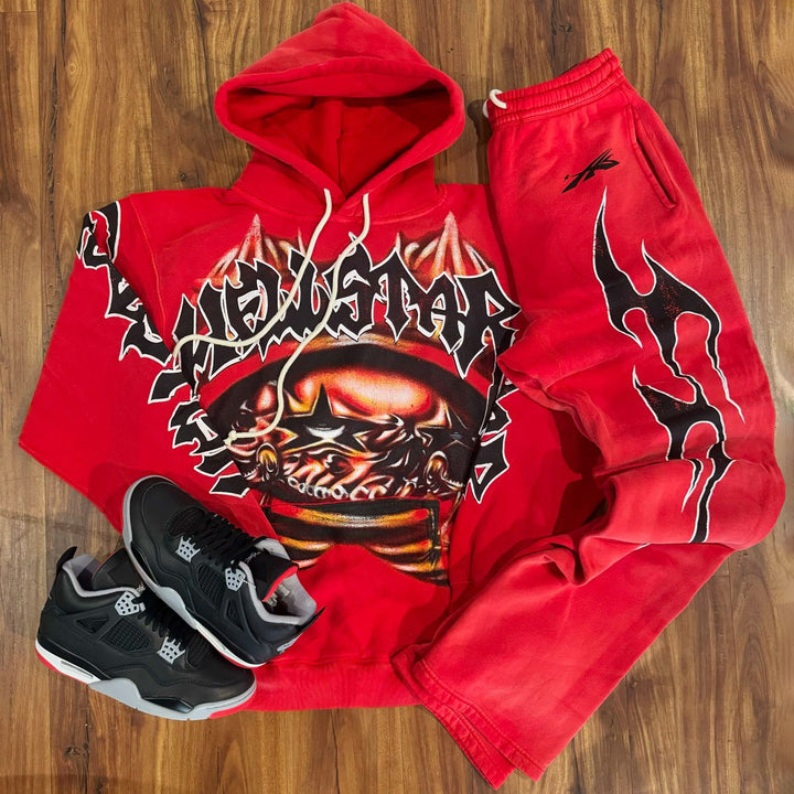 Fashion Multi-element Print Two Piece Hoodie Set