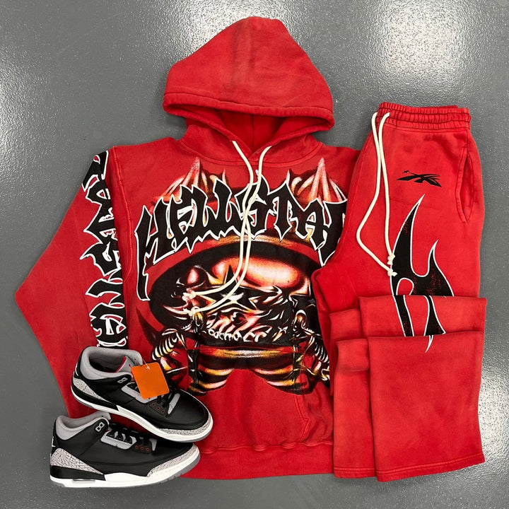 Fashion Multi-element Print Two Piece Hoodie Set