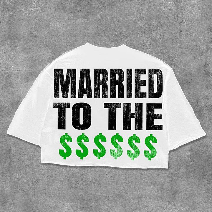 Married To The Money Printed Three-quarter Sleeve T-shirt