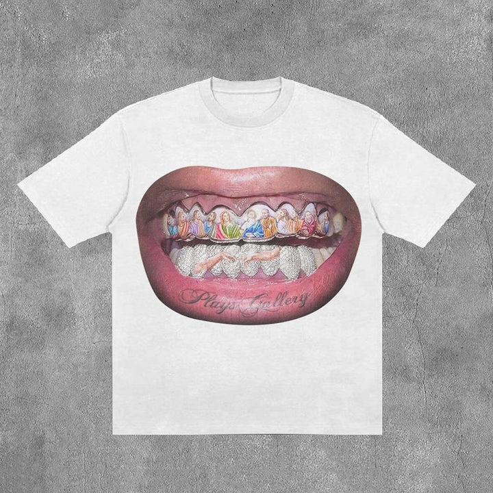 Personalized Mouth & Letter Print Short Sleeve T-Shirt