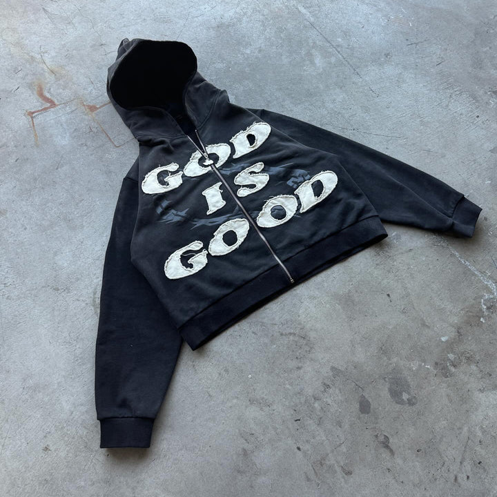 God is Good Casual Streetwear Zip-Up Hoodie