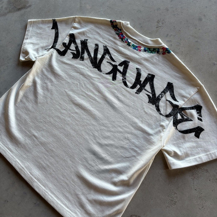 Language Necklace Print Short Sleeve T-Shirt