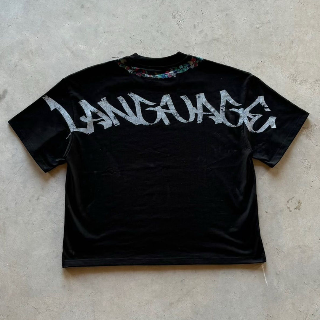 Language Necklace Print Short Sleeve T-Shirt