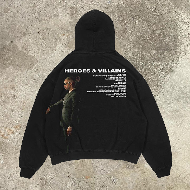 Heroes and Villains casual street print hoodie