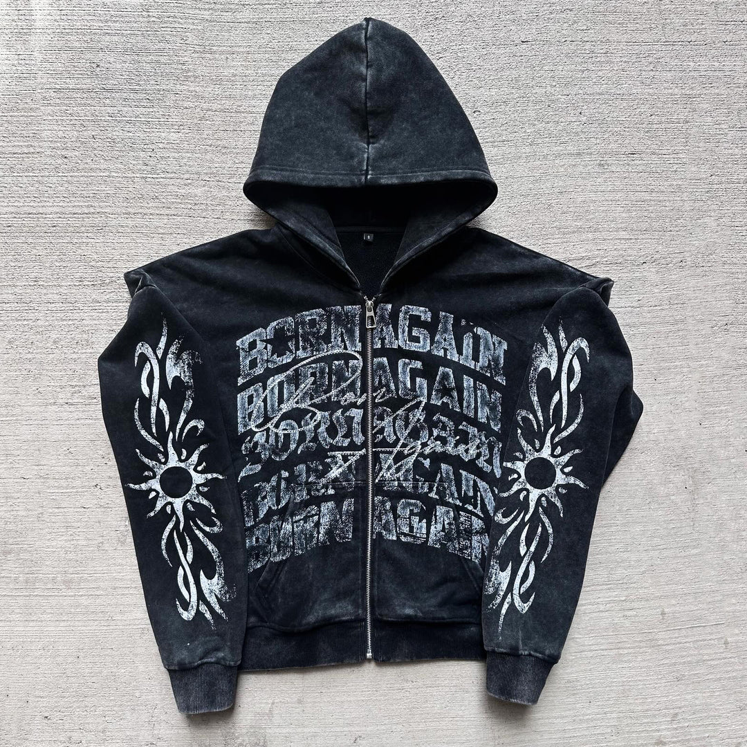 Casual Retro Graffiti Zip-Up Hoodie