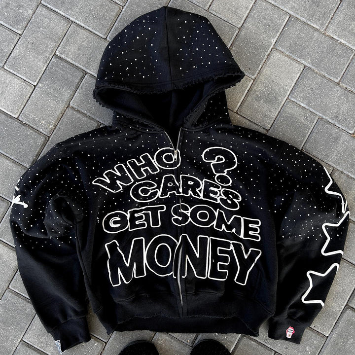 Starry casual street retro zip-up hoodie