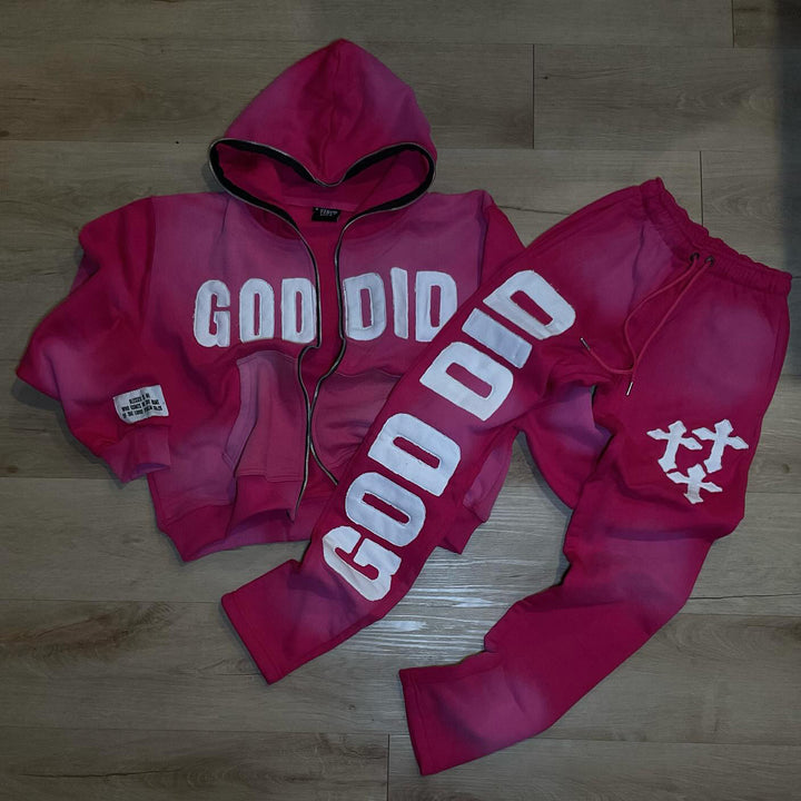 GOD DID print full zip hoodie