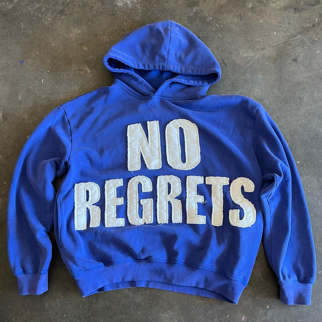 Personalized no regrets patchwork loose hoodie