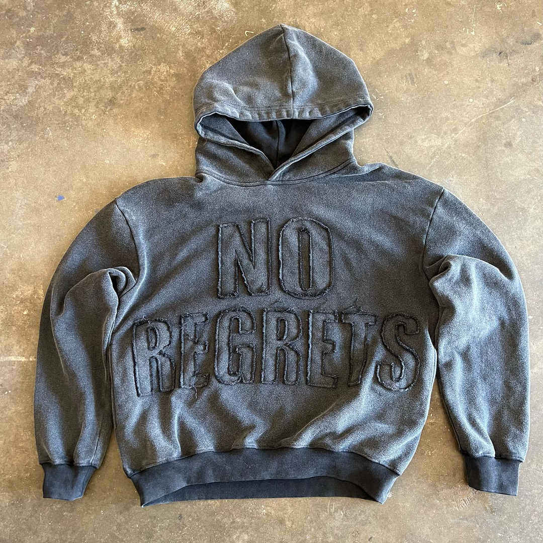 Personalized no regrets patchwork loose hoodie