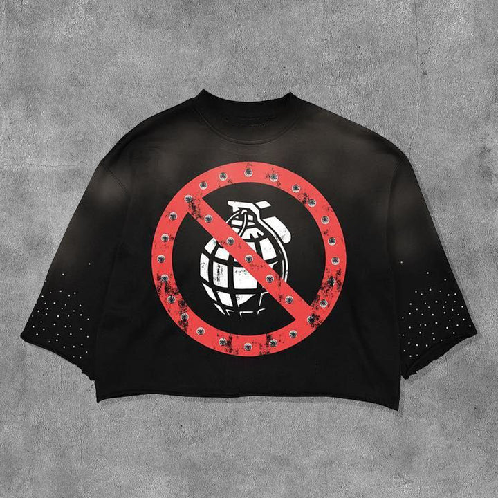 Stop The War Printed Three-quarter Sleeve T-shirt