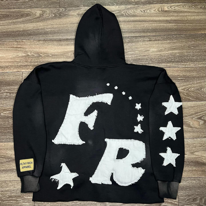 Casual Streetwear Patched Zip Hoodie