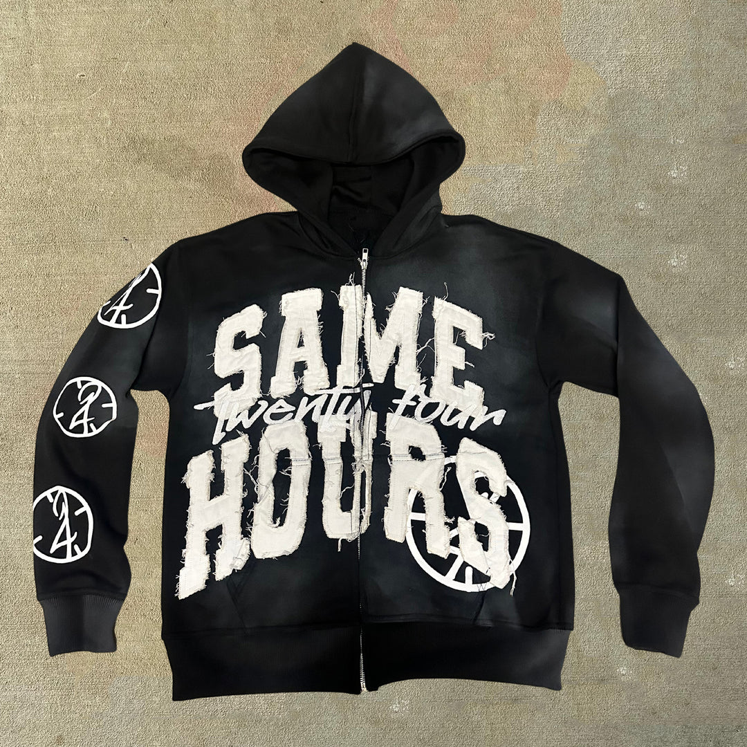 Same Hours Print Long Sleeve Zipper Hoodies