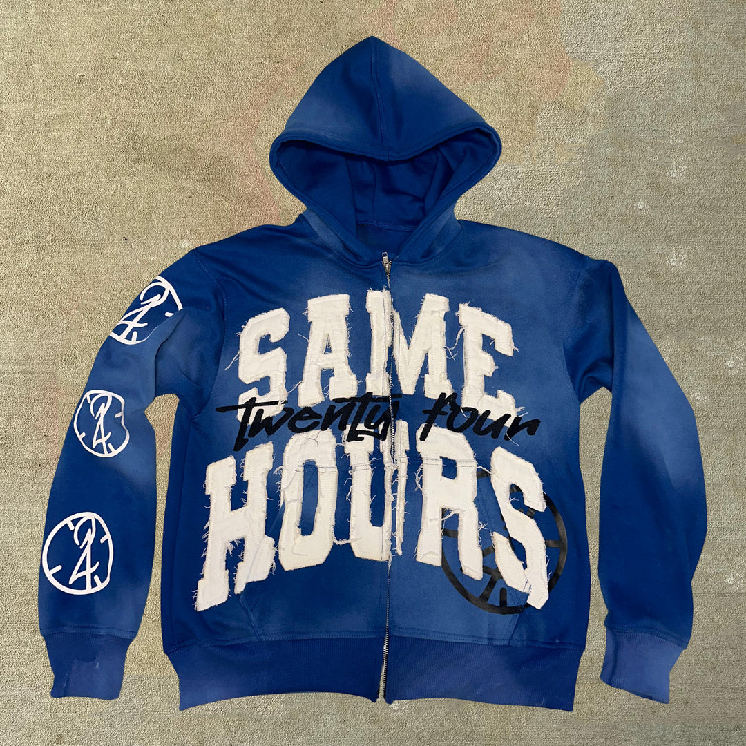 Same Hours Print Long Sleeve Zipper Hoodies