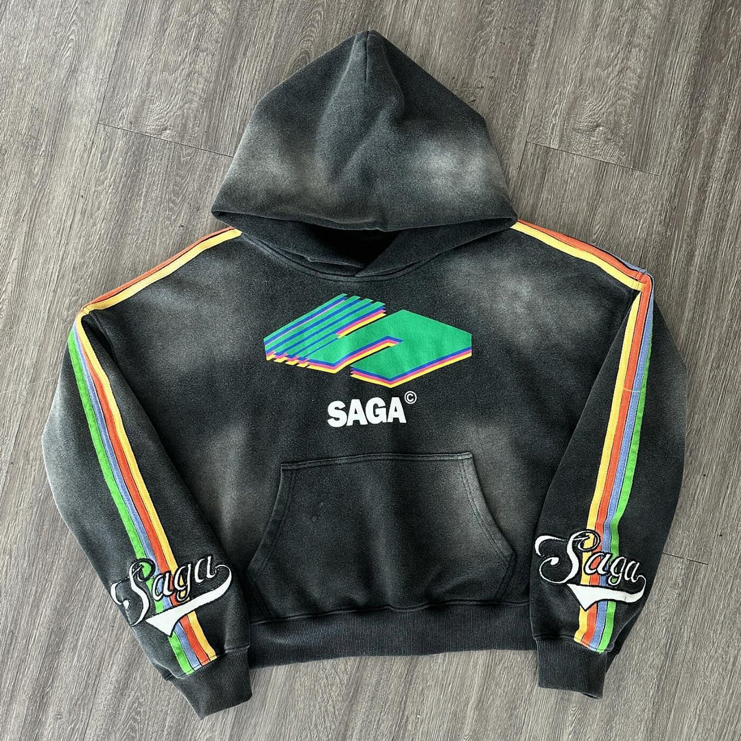 Striped Saga Print Long Sleeve Hoodies