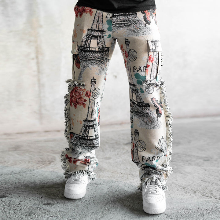 Tassel tapestry butterfly print street pants