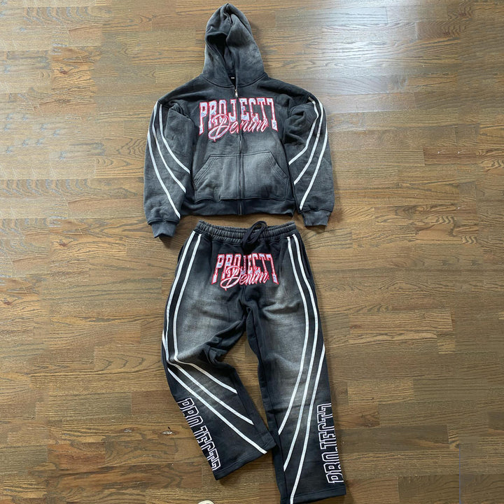 Casual Street Retro Pants Hoodie Two-Piece Set