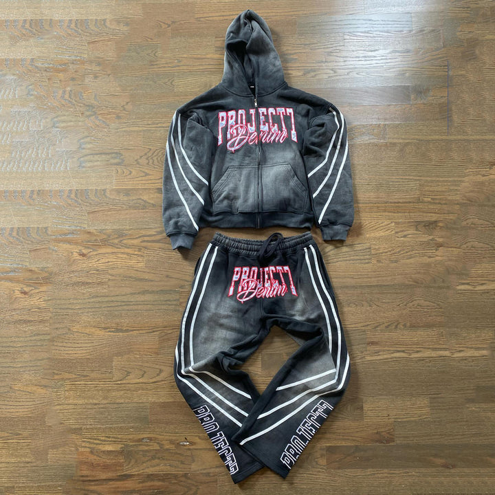 Casual Street Retro Pants Hoodie Two-Piece Set