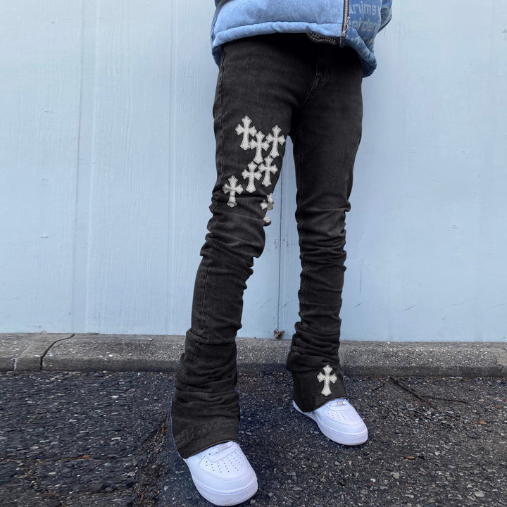 Trendy Street Cross Pile Pants Jeans