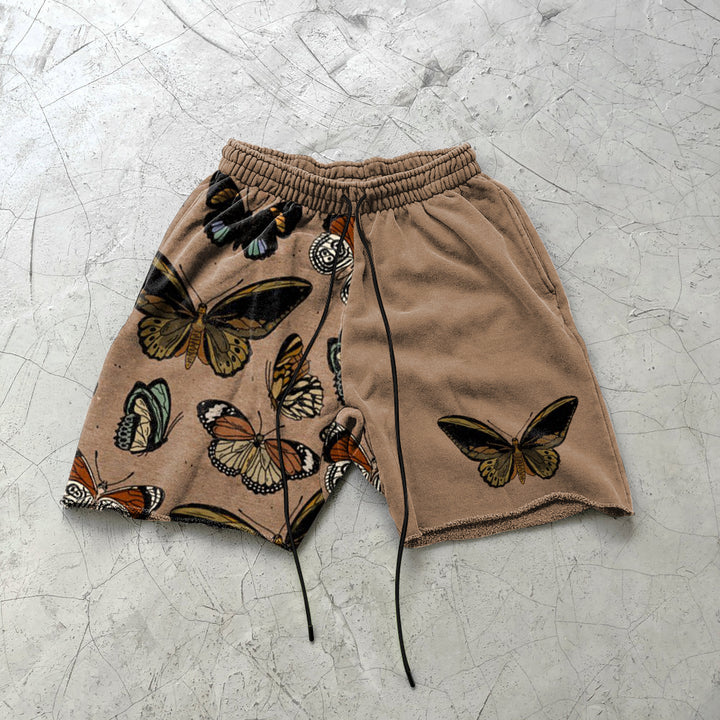 Stitching personality butterfly retro casual shorts