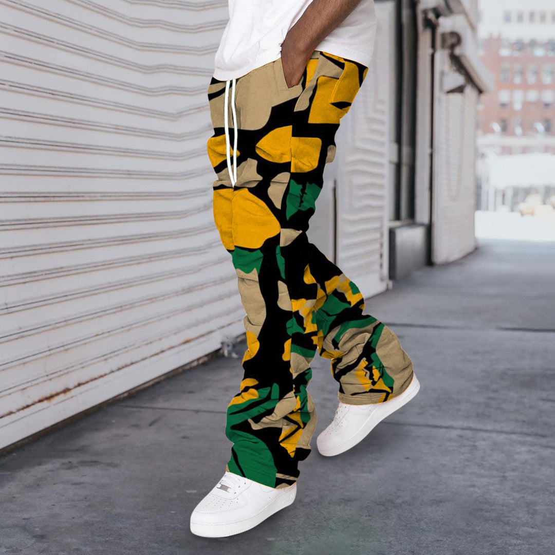 Contrasting color retro trendy brand printing stacked pants trousers